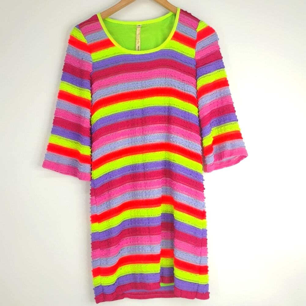 Uncle Frank Rainbow Neon Shift Shirt Dress Hippie Fun Size XS